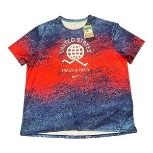 Nike USA Track Field Dri Fit Shirt Men Extra Large XL  Red Blue Crew Wicking NWT